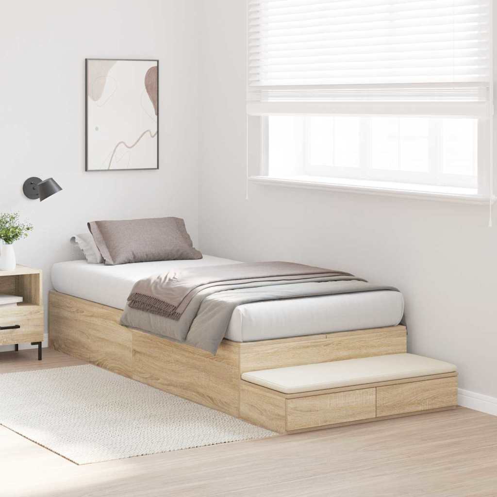 Struttura letto con contenitore con porta Rovere Sonoma 100 cm