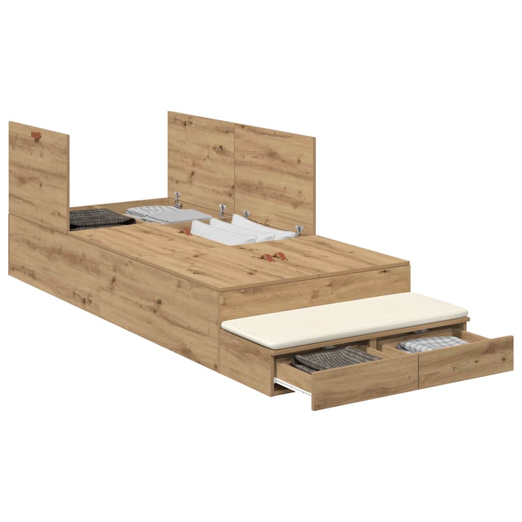 Struttura letto con contenitore Rovere artigianale 100 cm | homemem39