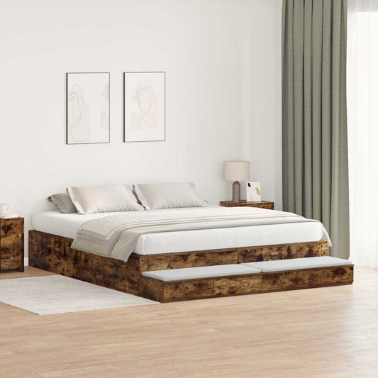 Struttura letto con contenitore con cassetto Rovere fumé - homemem39