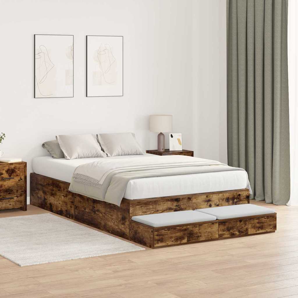 Struttura letto con contenitore con cassetto Rovere fumé - homemem39