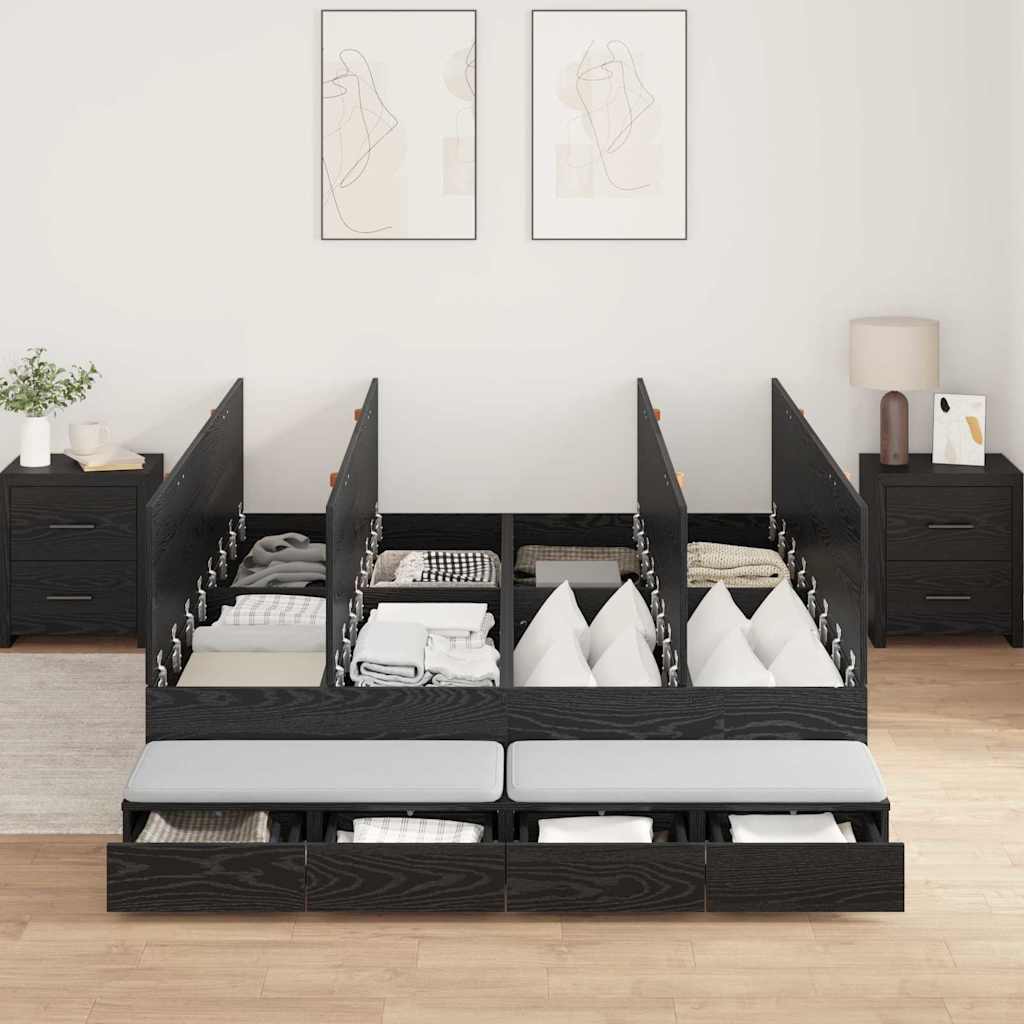 Struttura letto con contenitore con cassetto Rovere Nero 150 cm