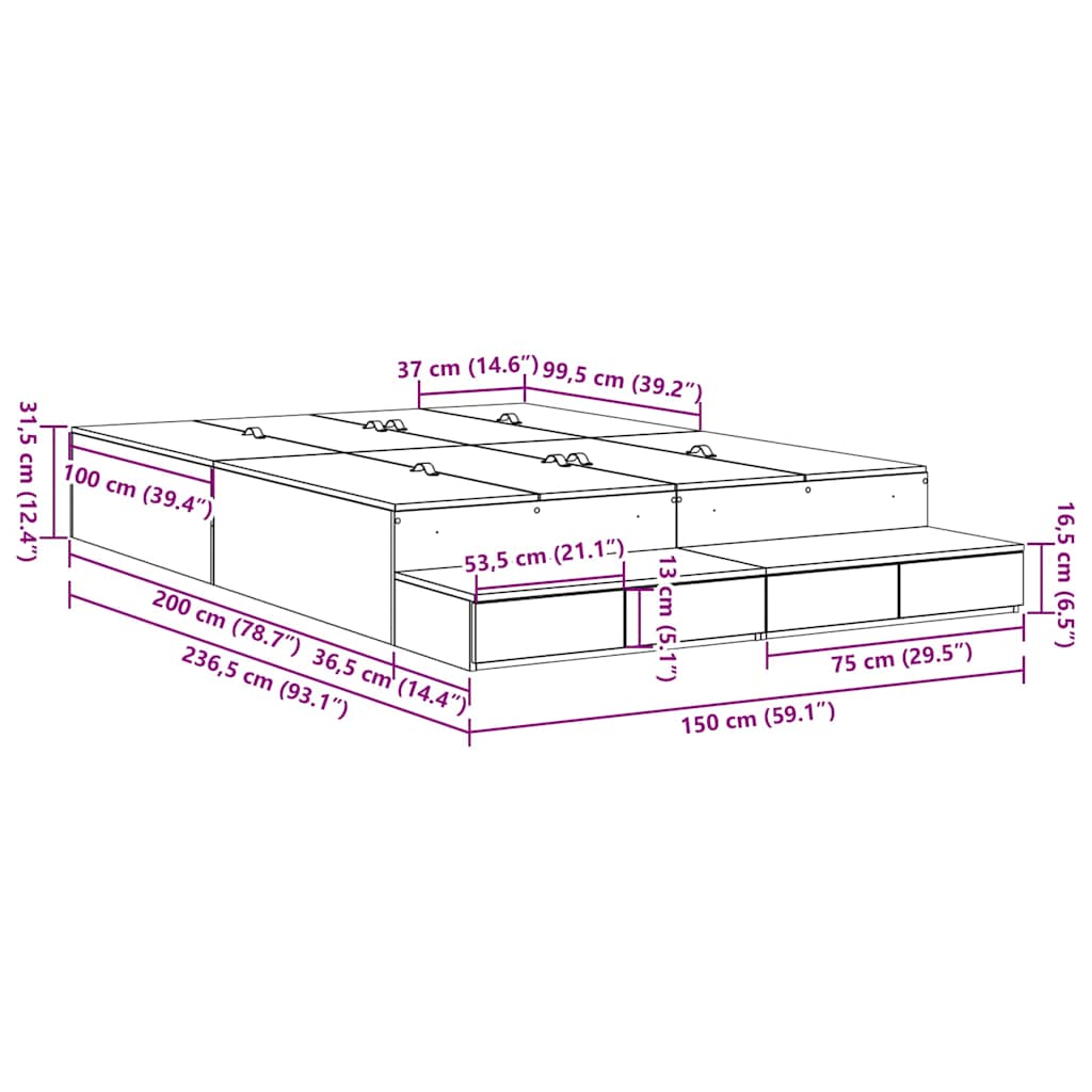 Struttura letto con contenitore con cassetto Rovere Sonoma - homemem39