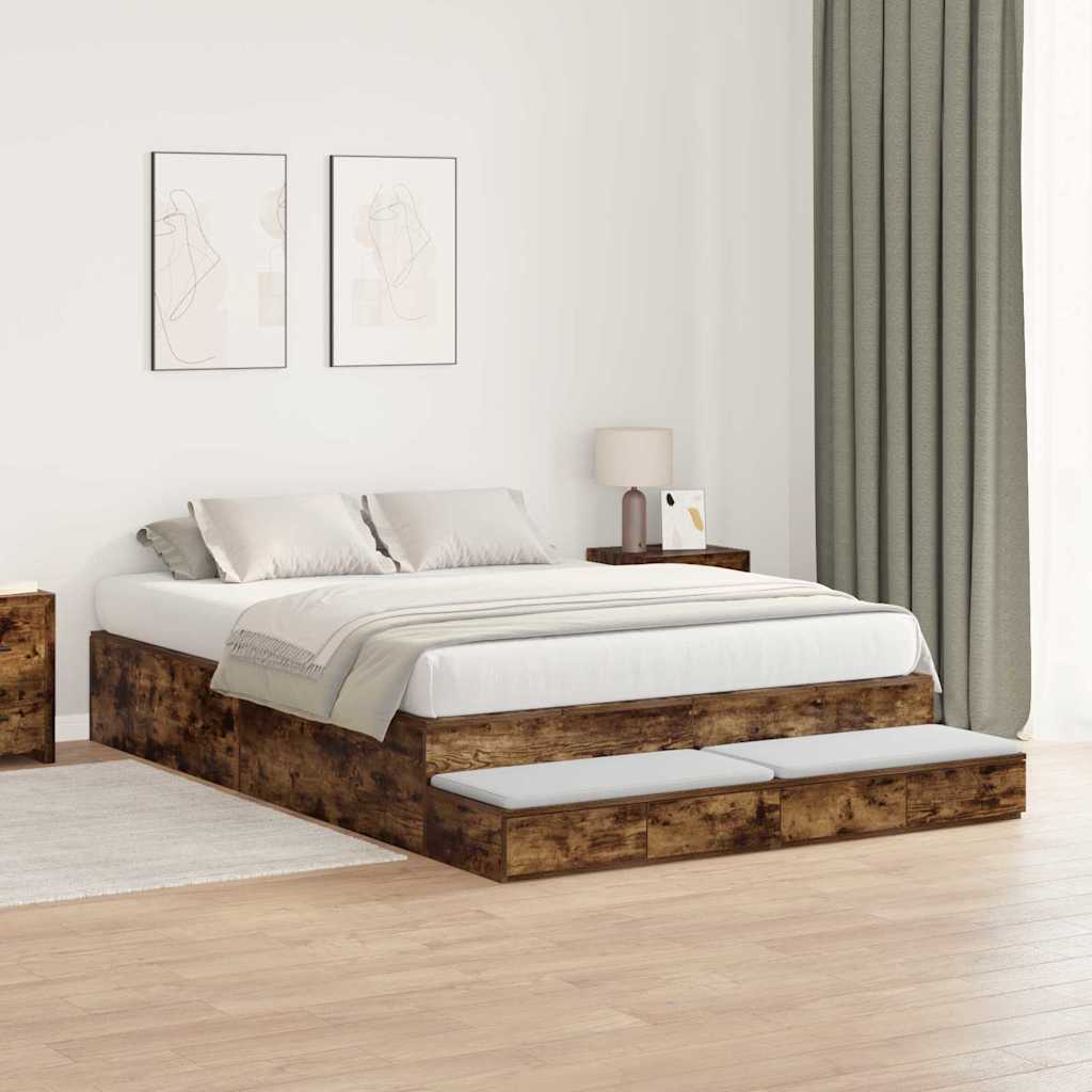 Struttura letto con contenitore con cassetto Rovere fumé - homemem39