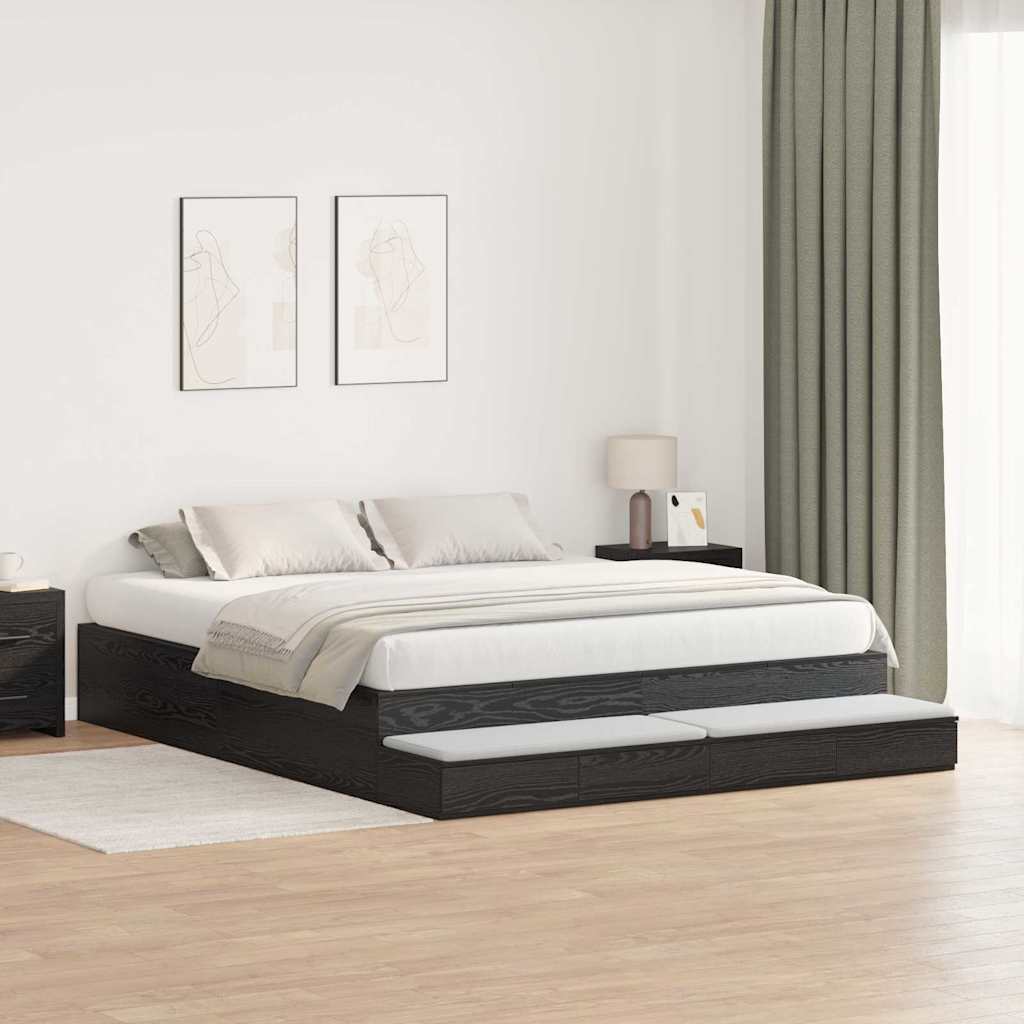 Struttura letto con contenitore con cassetto Rovere nero - homemem39