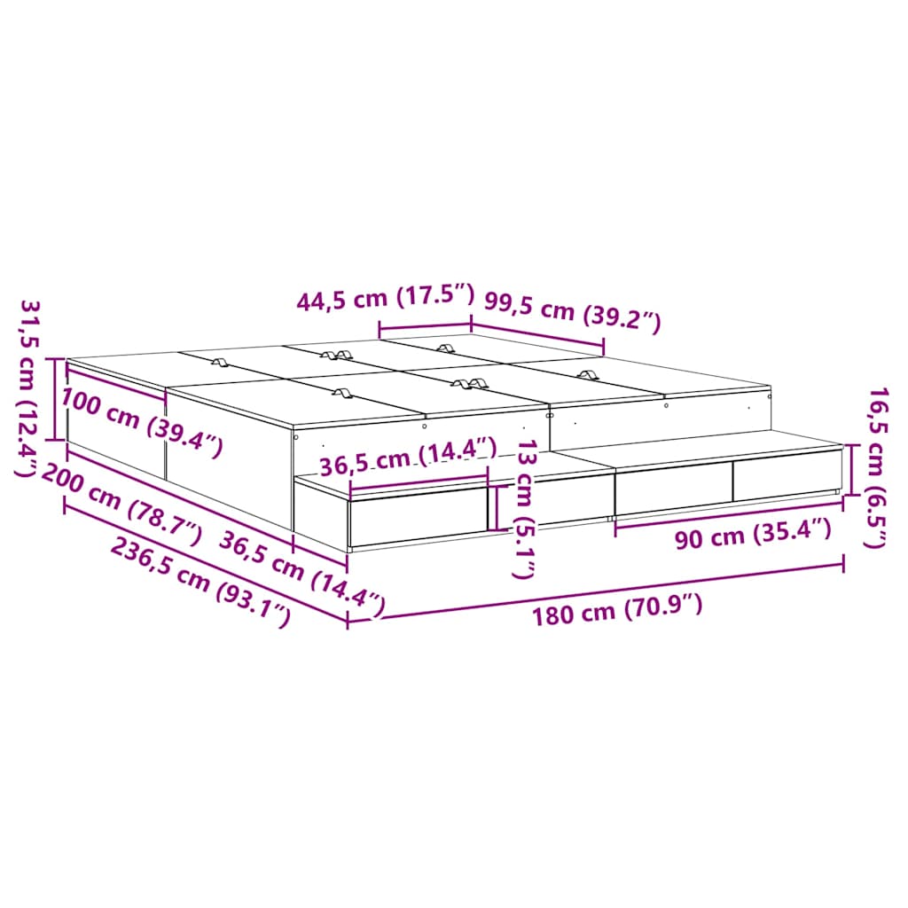 Struttura letto con contenitore con cassetto Grigio sonoma - homemem39