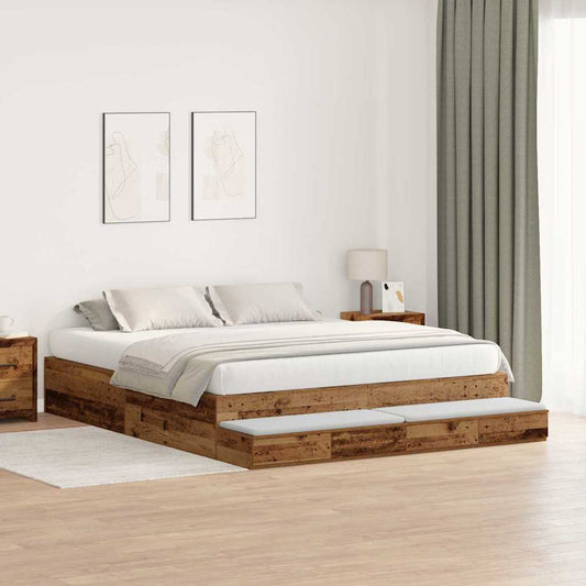 Struttura letto con contenitore con cassetto Legno vecchio - homemem39