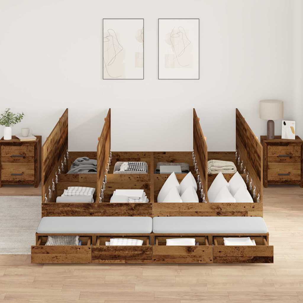 Struttura letto con contenitore con cassetto Legno vecchio - homemem39