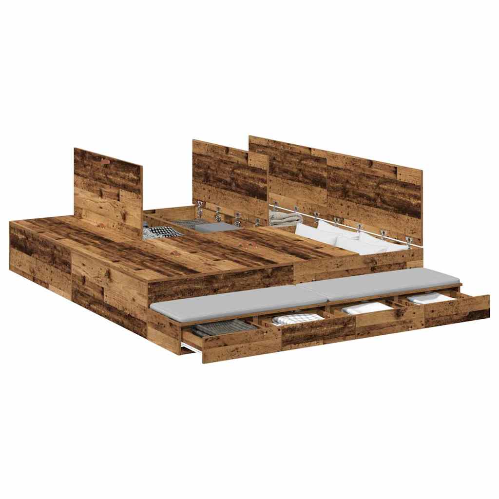 Struttura letto con contenitore con cassetto Legno vecchio - homemem39