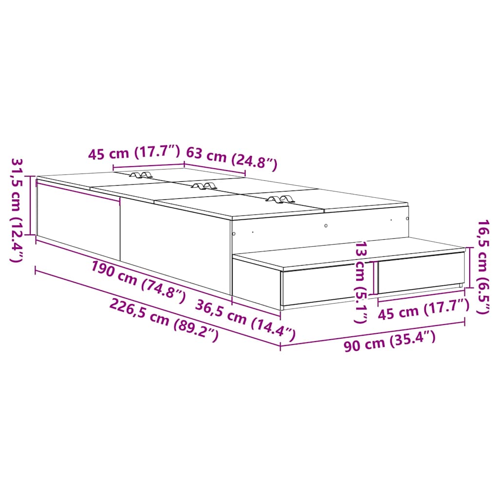 Struttura letto con contenitore Bianco 226.5 x 90 x 31.5 cm - homemem39