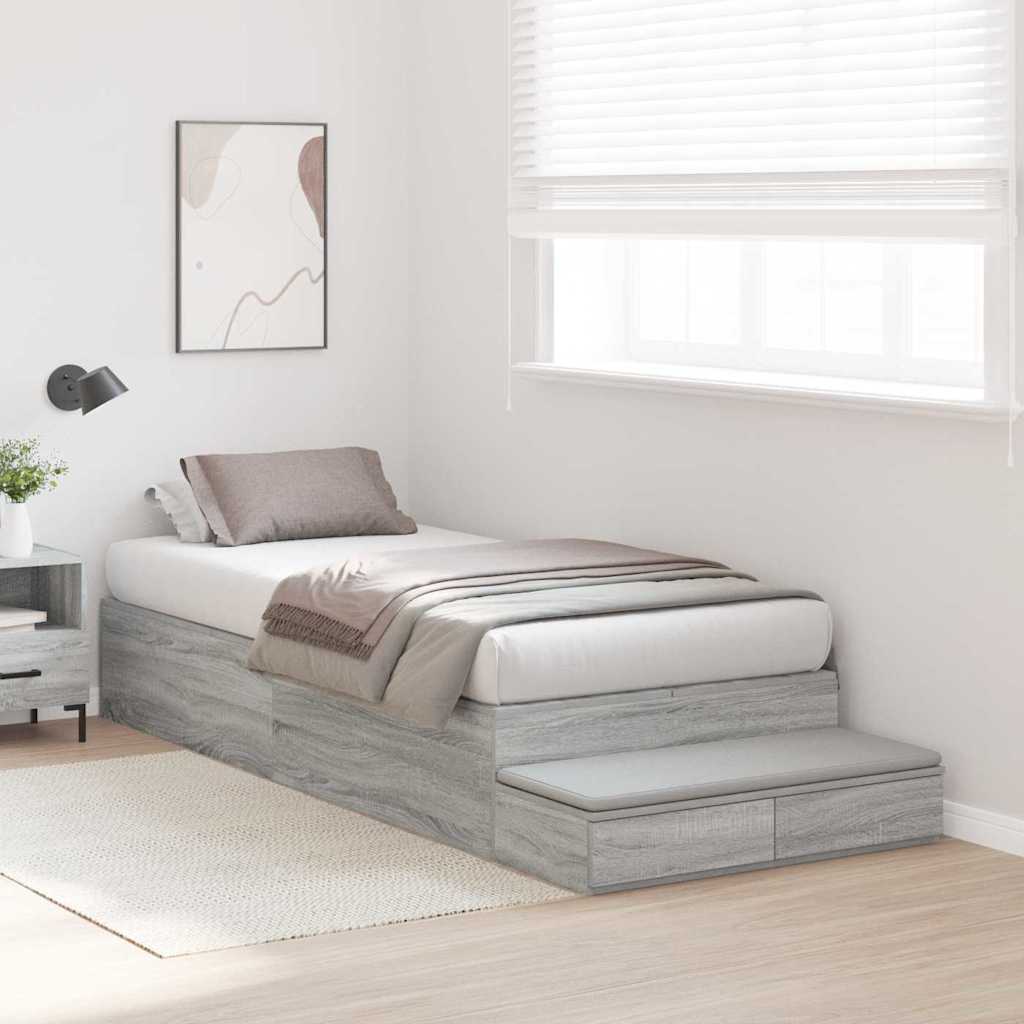 Struttura letto con contenitore con cassetto Grigio sonoma - homemem39