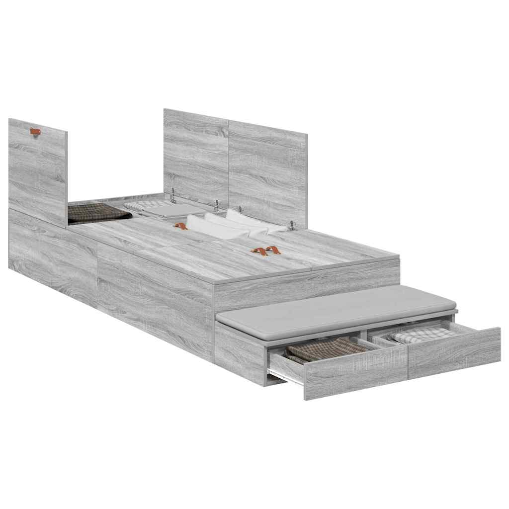 Struttura letto con contenitore con cassetto Grigio sonoma - homemem39