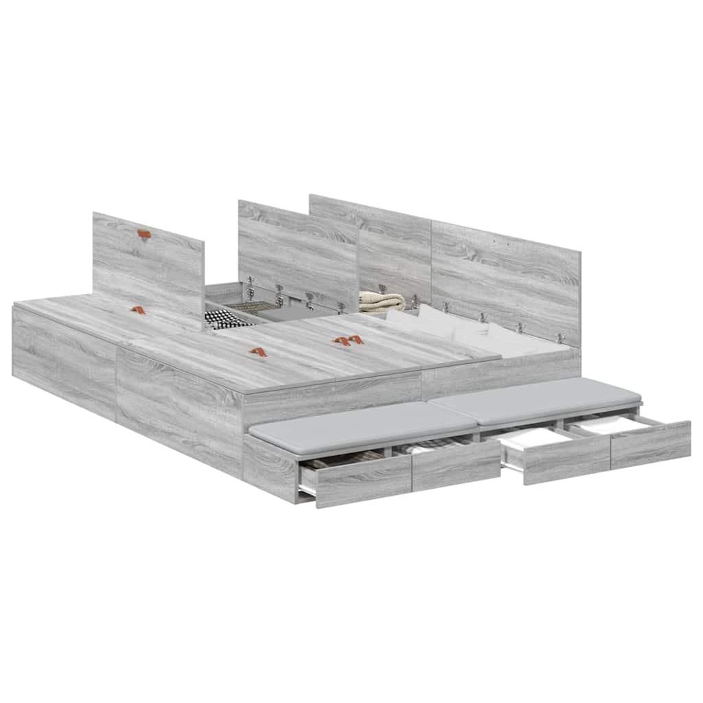 Struttura letto con contenitore con cassetto Grigio sonoma - homemem39