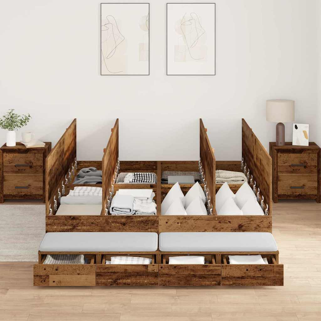 Struttura letto con contenitore con cassetto Legno vecchio - homemem39