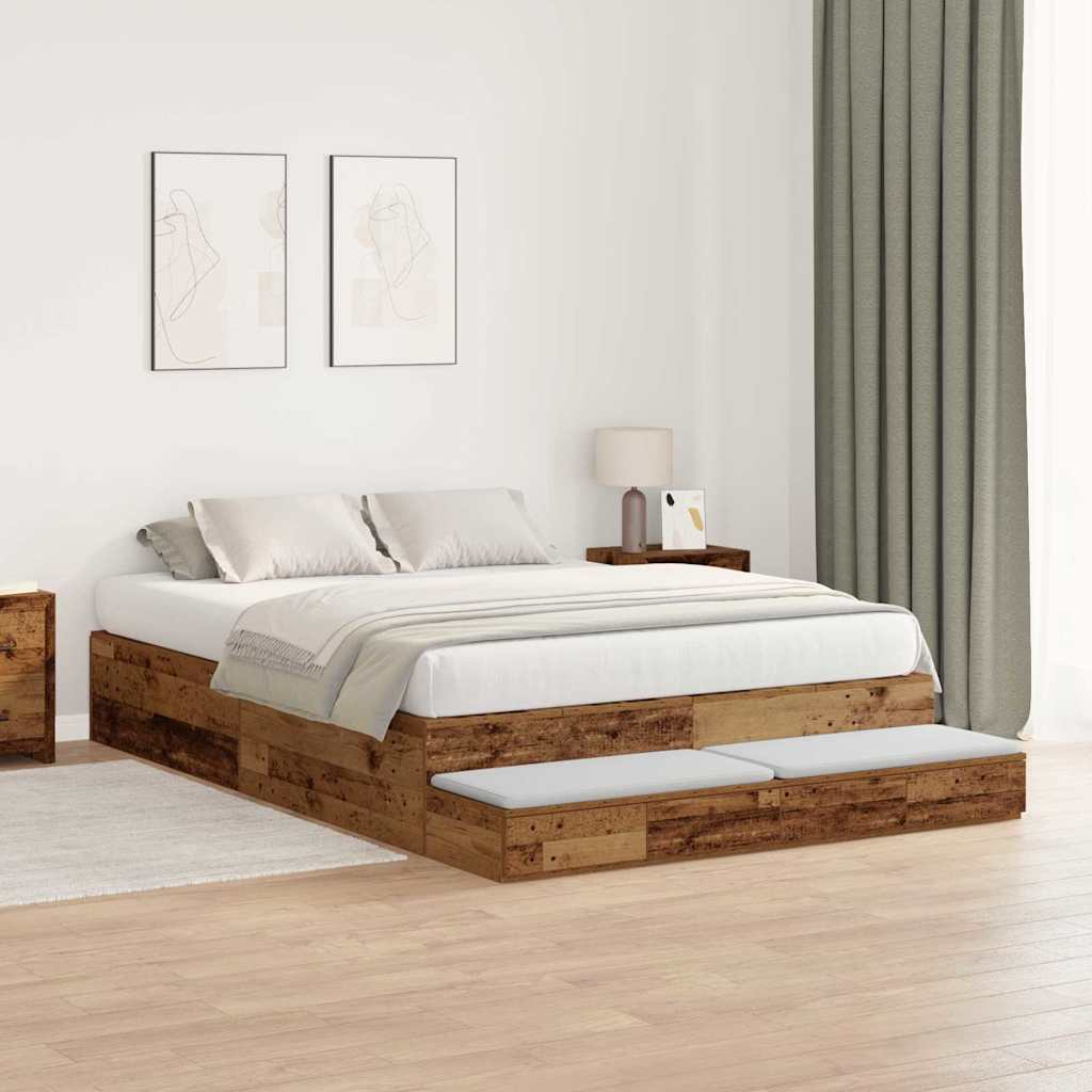Struttura letto con contenitore con cassetto Legno vecchio - homemem39