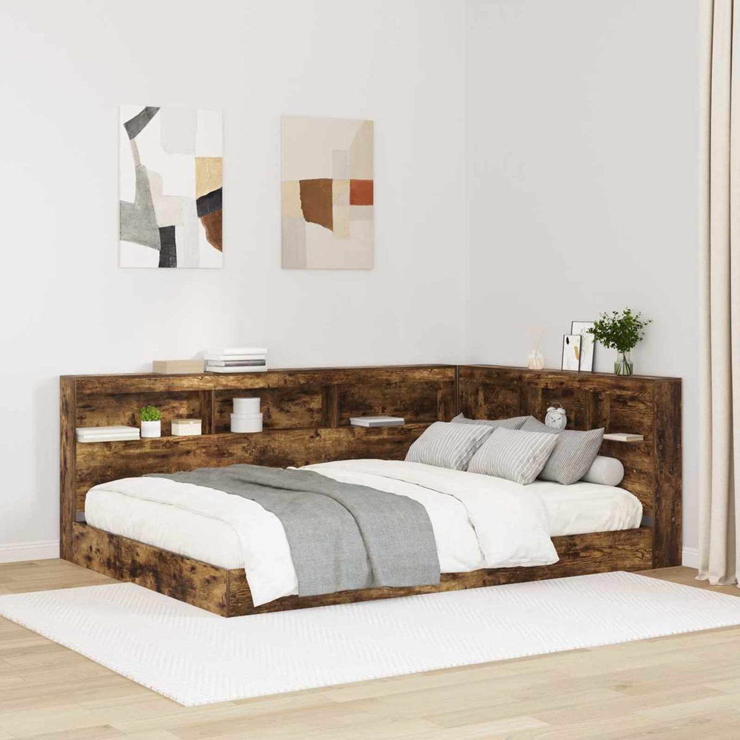Letto Libreria Rovere fumo 140 x 200 cm Legno multistrato | homemem39
