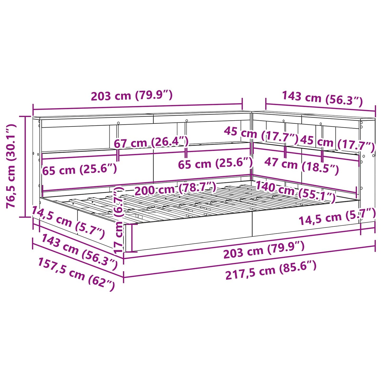 Letto Libreria Rovere fumo 140 x 200 cm Legno multistrato | homemem39