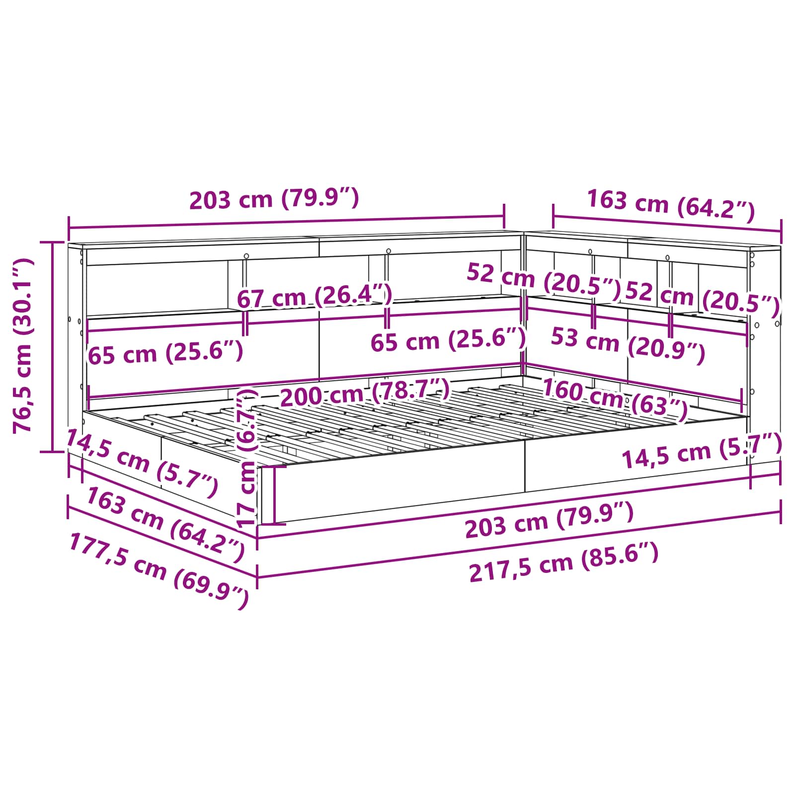 Letto Libreria Grigio cemento 160 x 200 cm Legno multistrato | homemem39