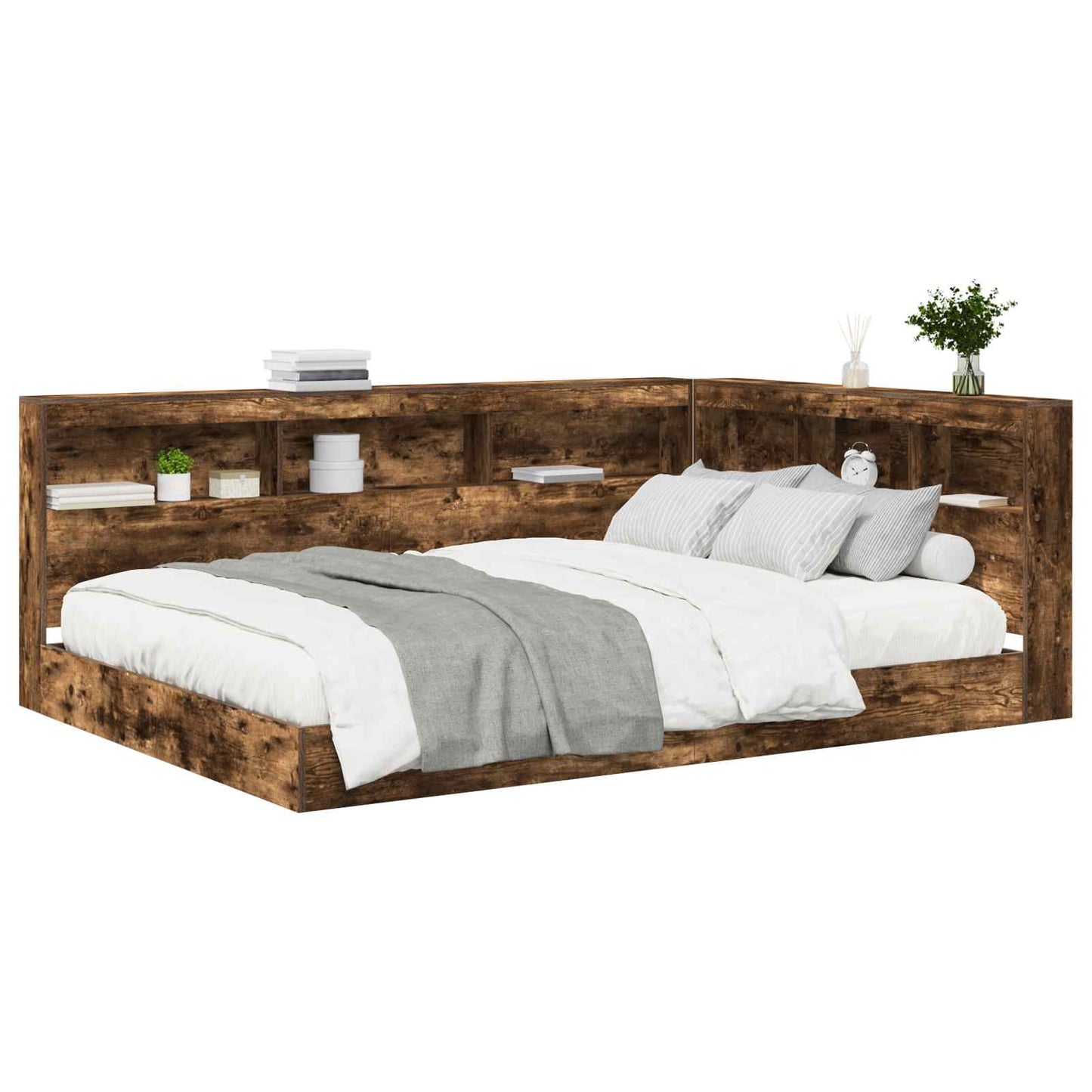 Letto Libreria Rovere fumo 160 x 200 cm Legno multistrato