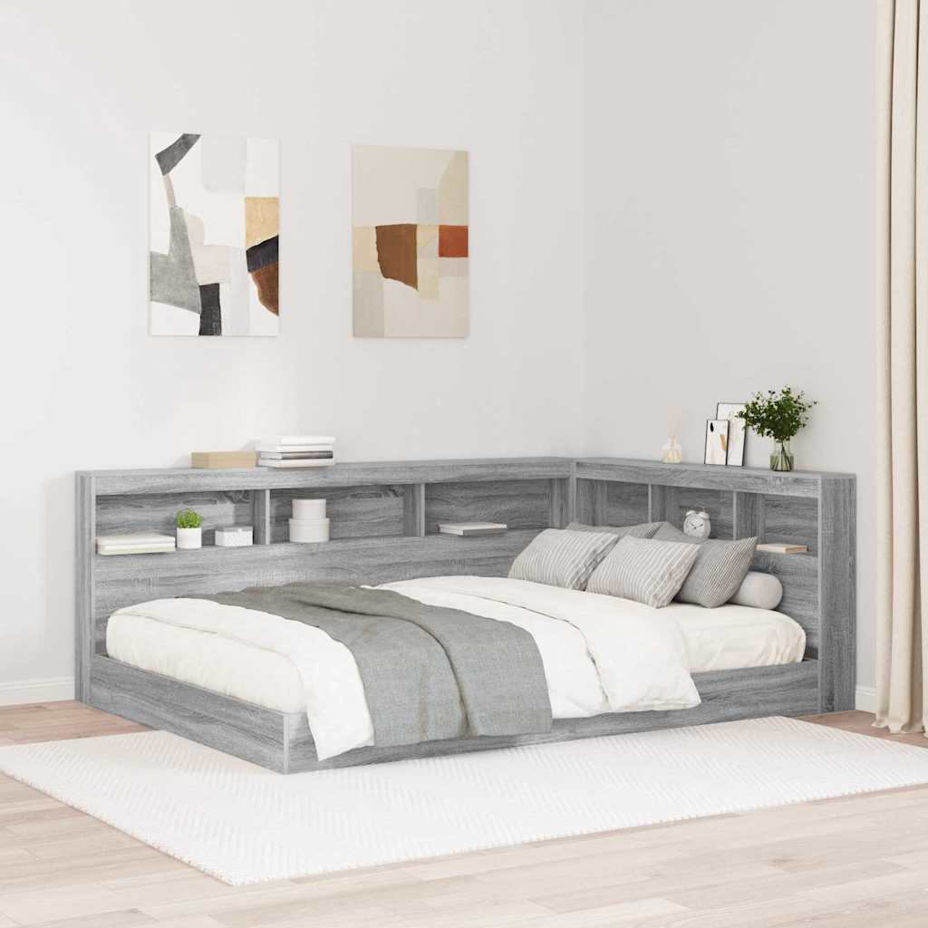 Letto Libreria Grigio sonoma 160 x 200 cm Legno multistrato | homemem39