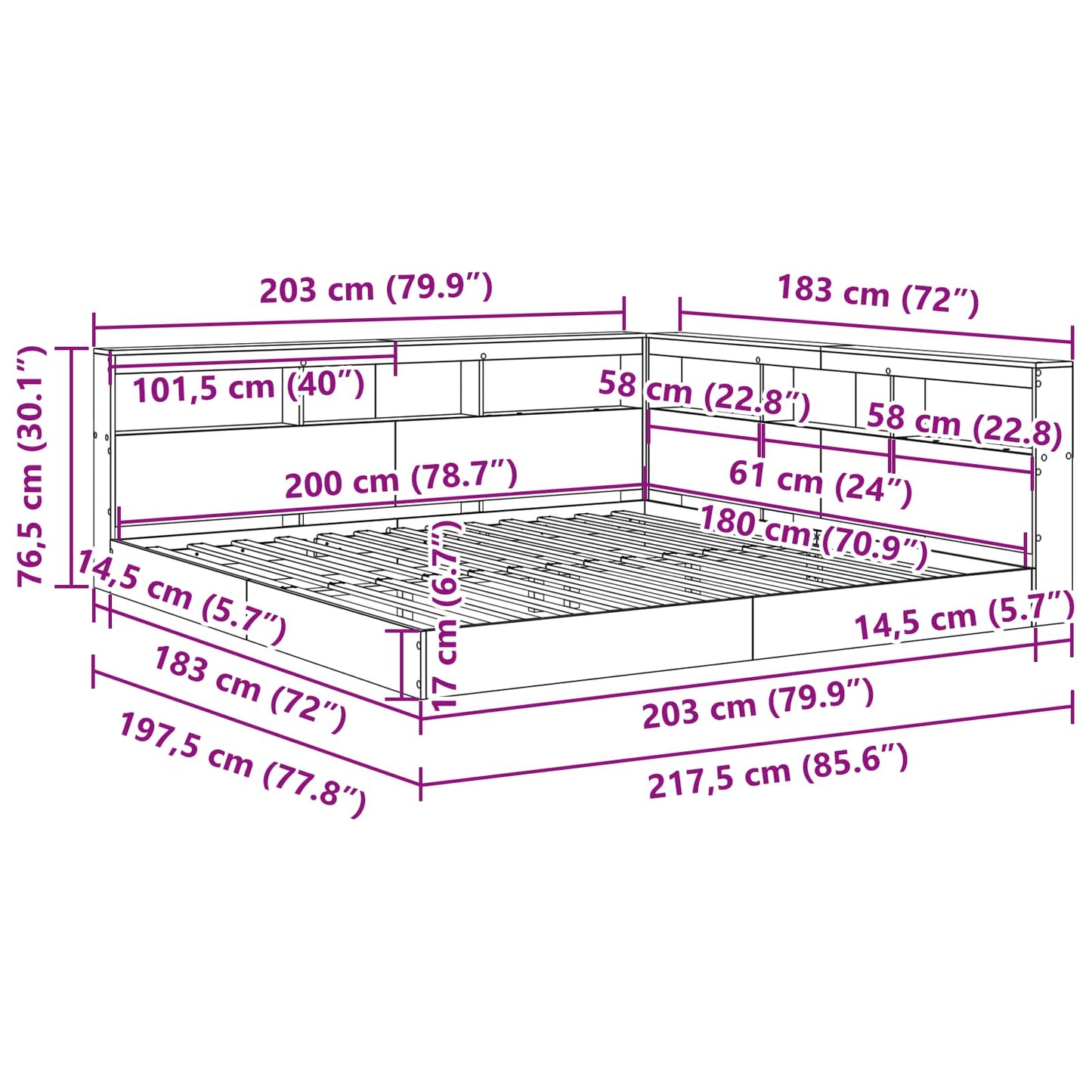 Letto Libreria Grigio cemento 180 x 200 cm Legno multistrato | homemem39