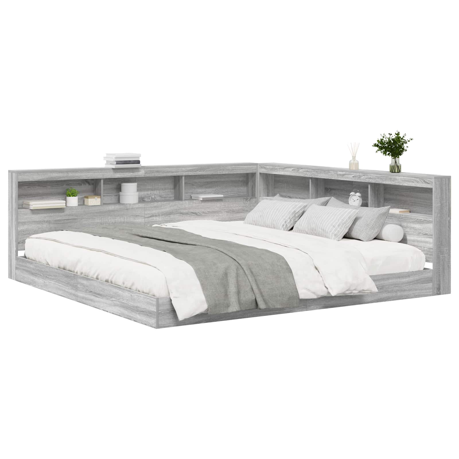 Letto Libreria Grigio sonoma 180 x 200 cm Legno multistrato | homemem39