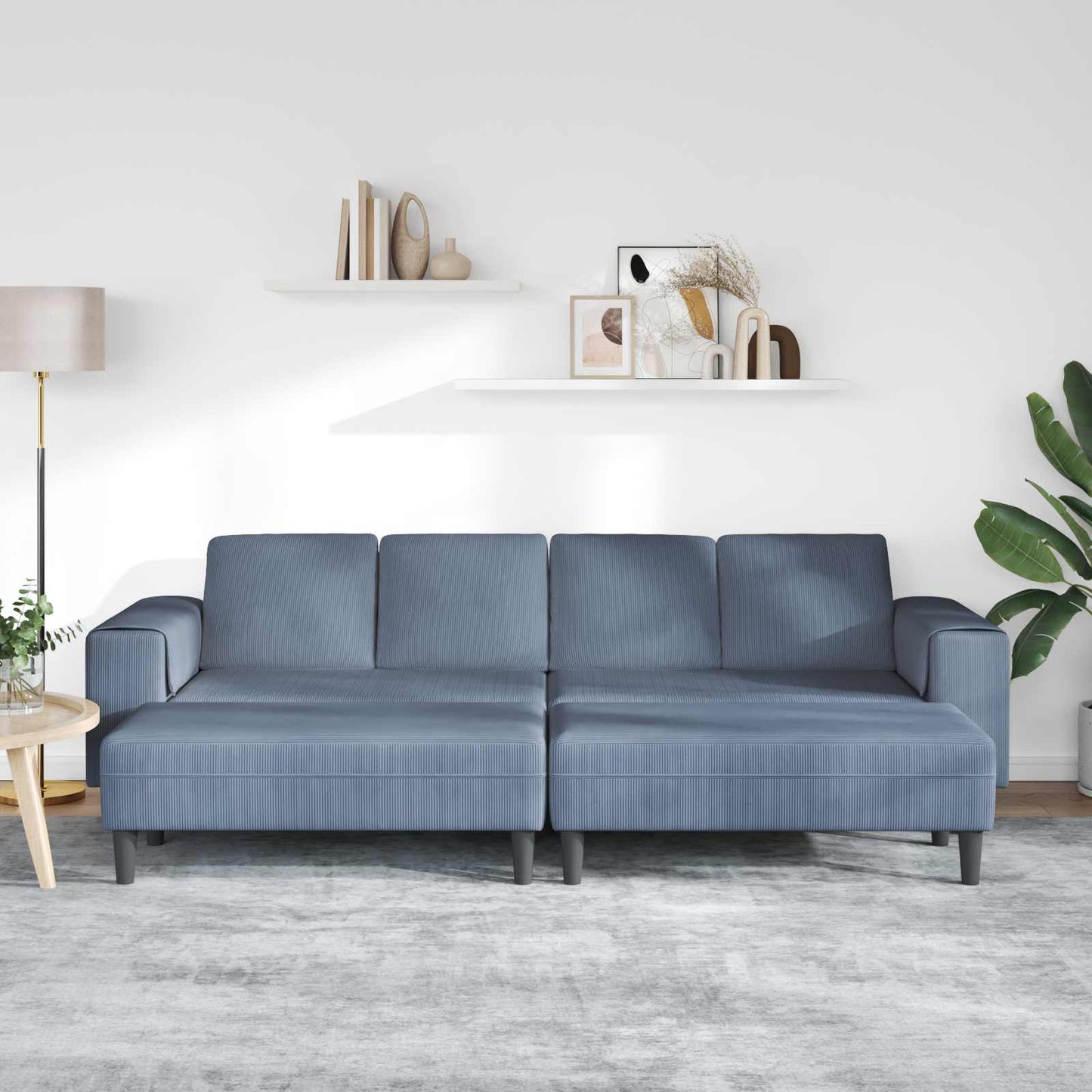 Divano Blu 250 x 188 x 76 cm Tessuto in Cords | homemem39