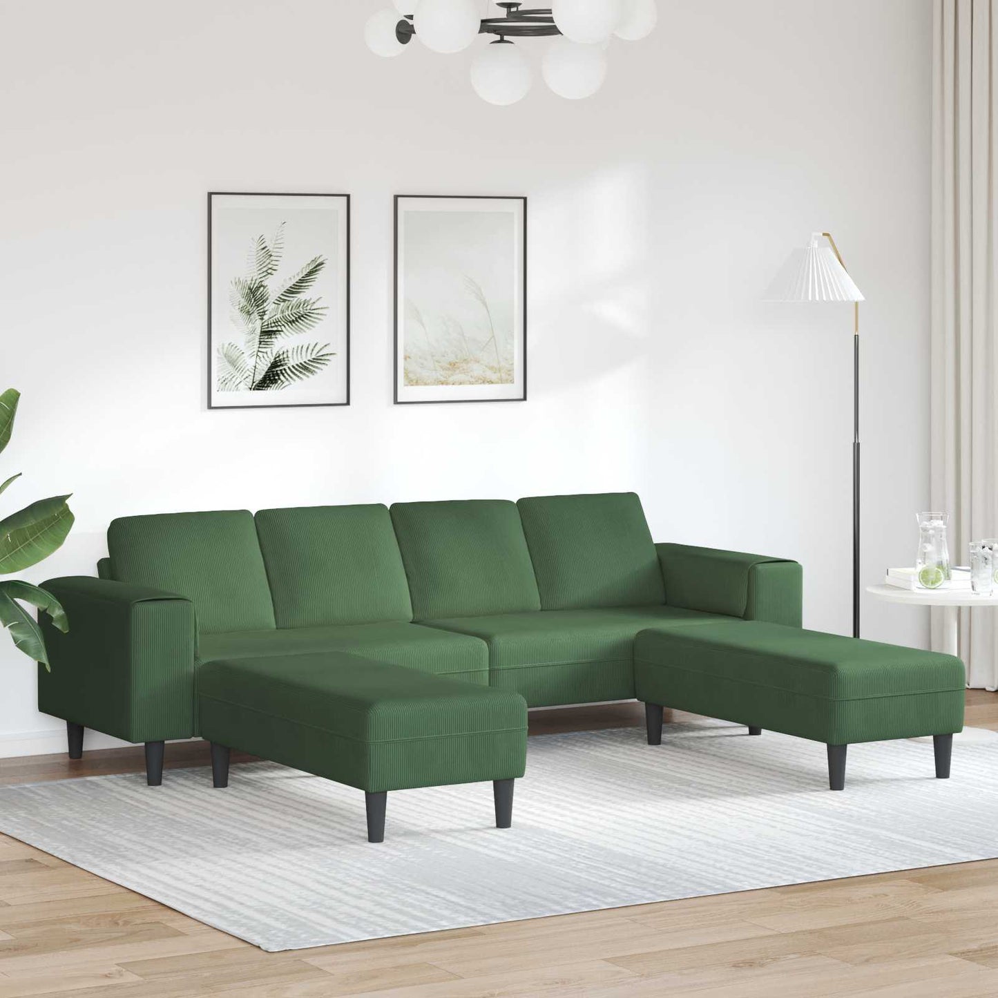 Divano Verde Scuro 250 x 188 x 76 cm Tessuto in Cords