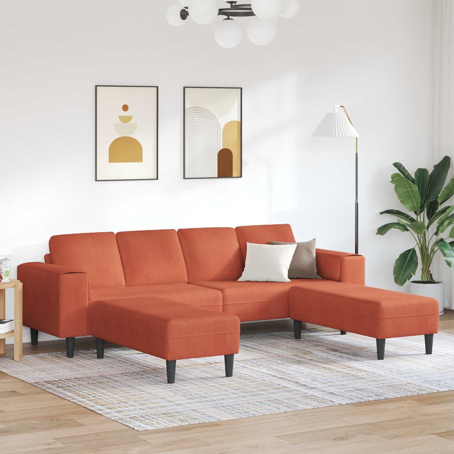 Divano Rosso Arancio 250 x 188 x 76 cm Tessuto in Cords