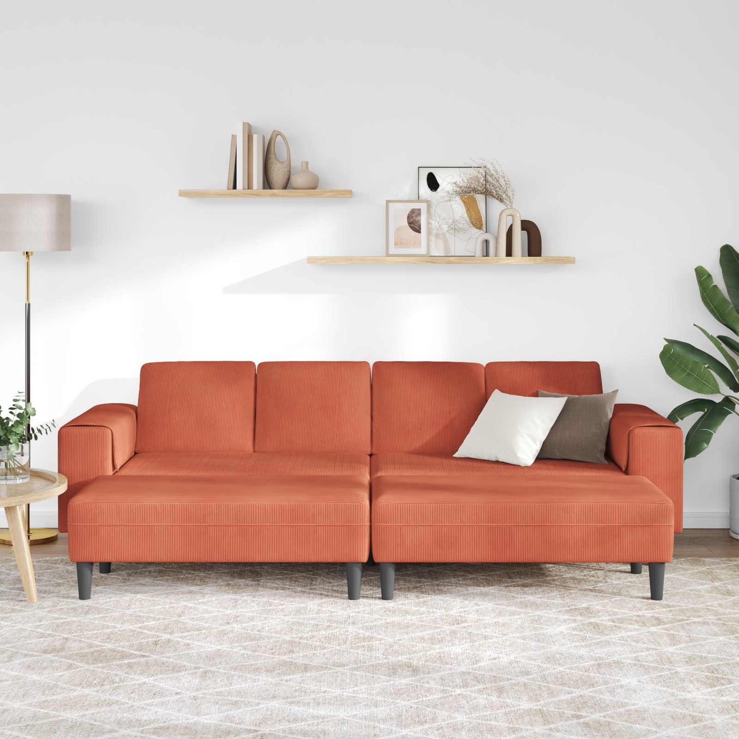 Divano Rosso Arancio 250 x 188 x 76 cm Tessuto in Cords