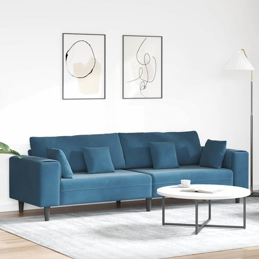Divano in Velluto con cuscino Blu 208 cm Velluto