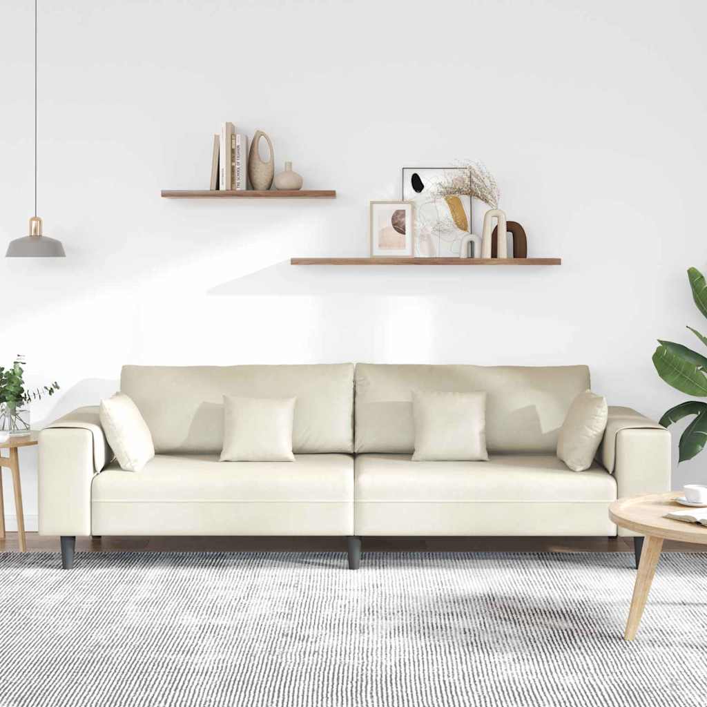 Divano in Velluto con cuscino Crema 208 cm Velluto