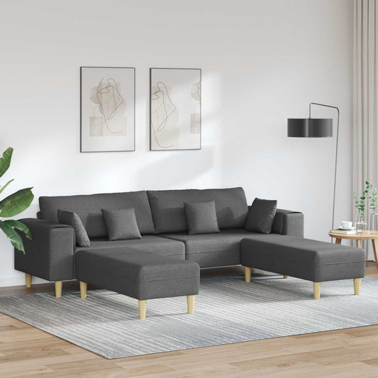 Divano con cuscino 3 pcs Grigio scuro Tessuto | homemem39