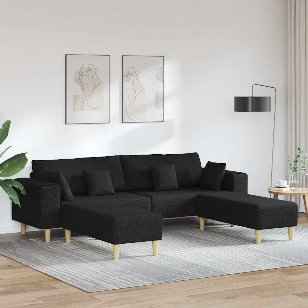 Divano in tessuto con cuscino 3 pcs Nero 208 cm Tessuto