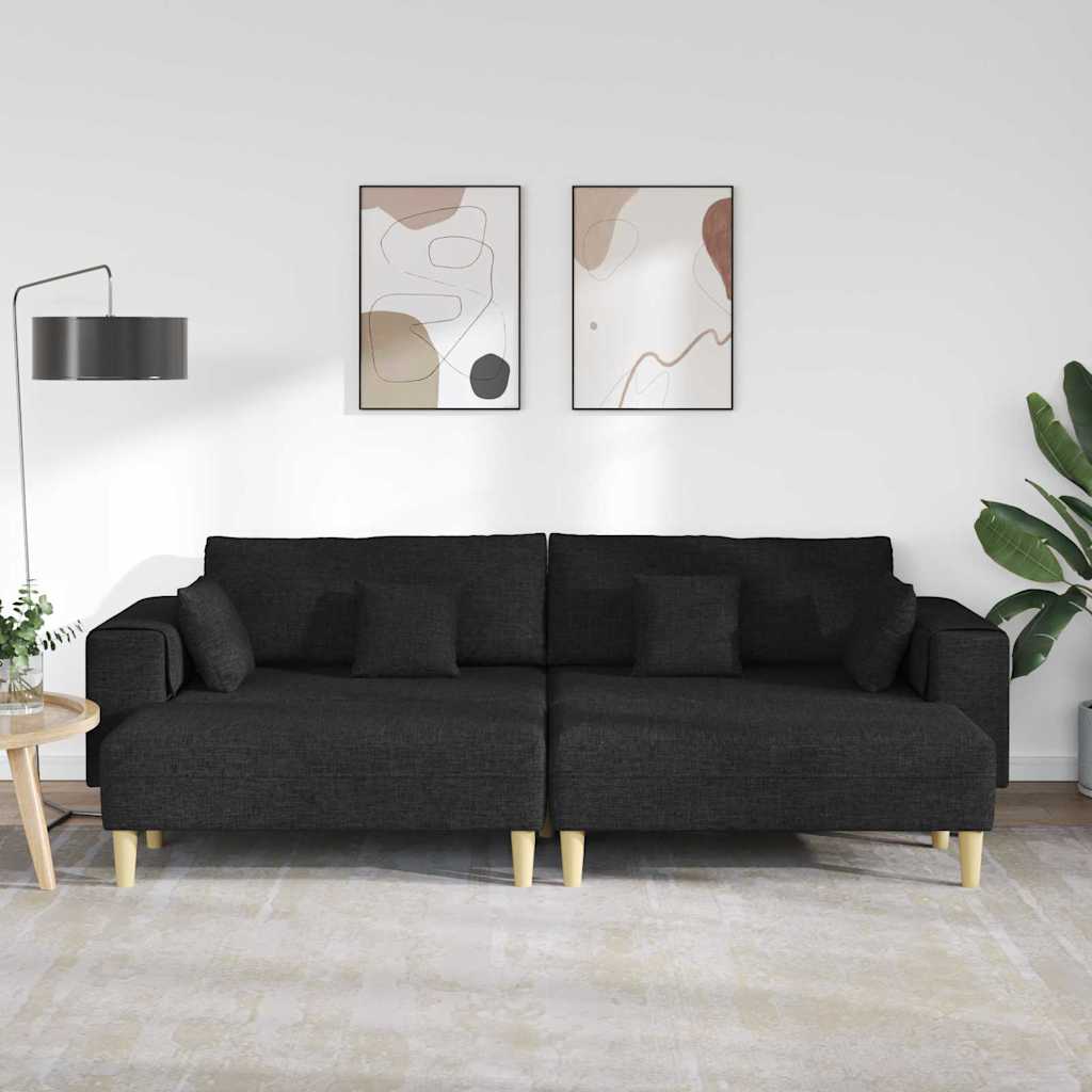 Divano in tessuto con cuscino 3 pcs Nero 208 cm Tessuto