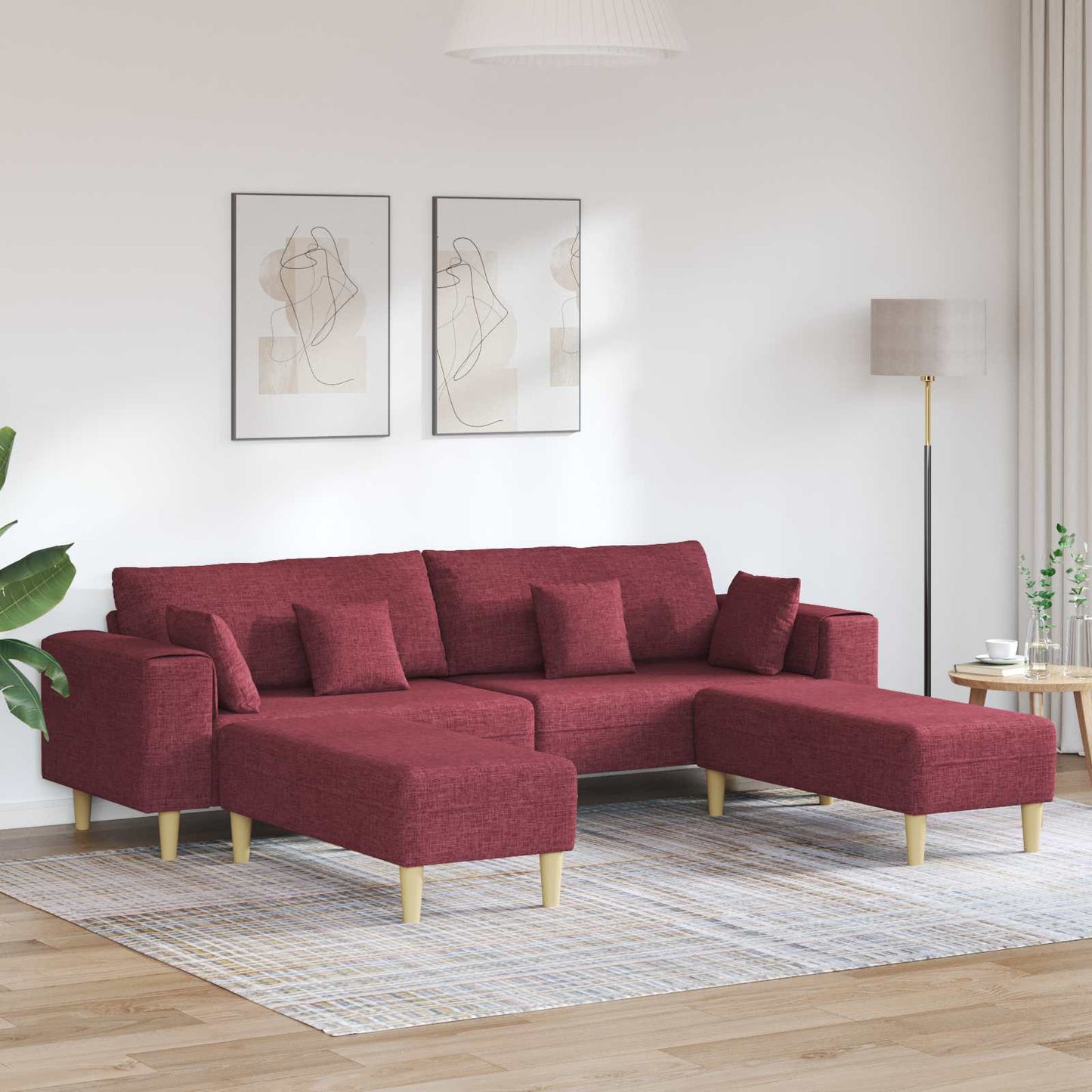 Divano con cuscino 3 pcs Rosso Vino Tessuto