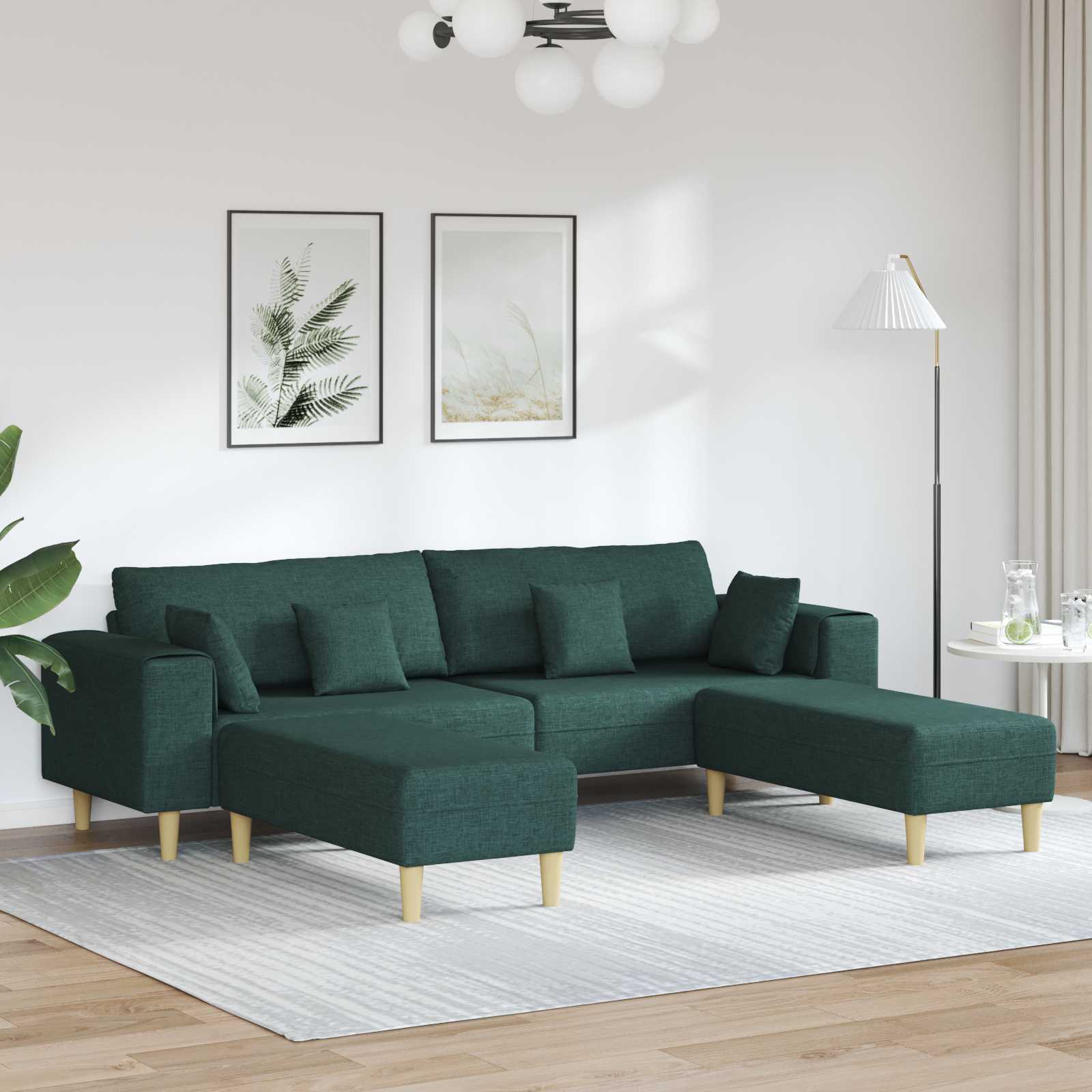 Divano con cuscino 3 pcs Verde Scuro Tessuto | homemem39