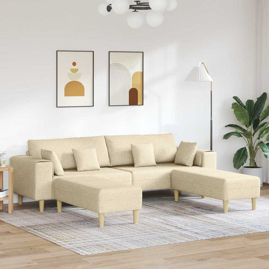 Divano in tessuto con cuscino 3 pcs Crema 208 cm Tessuto