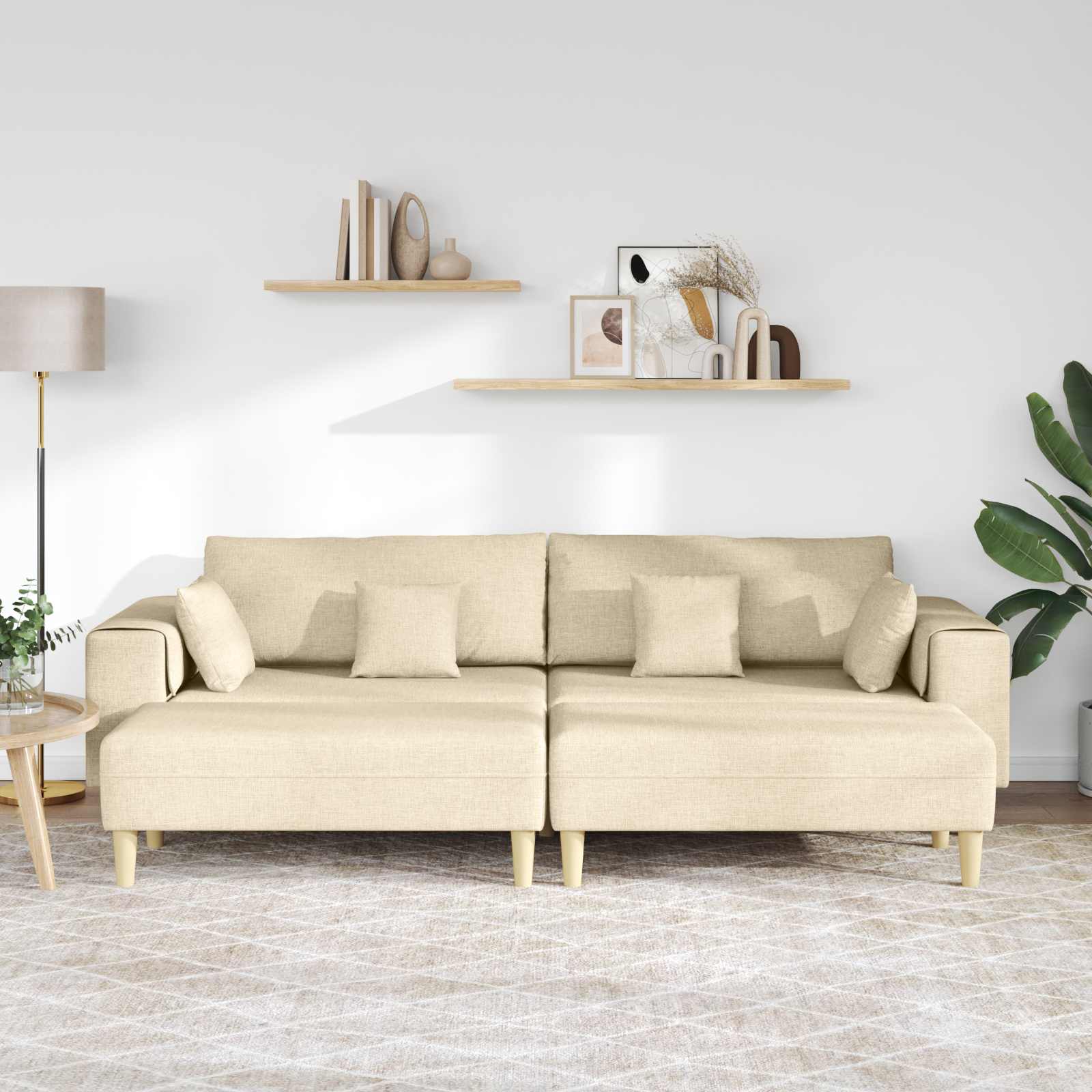 Divano con cuscino 3 pcs Crema Tessuto | homemem39