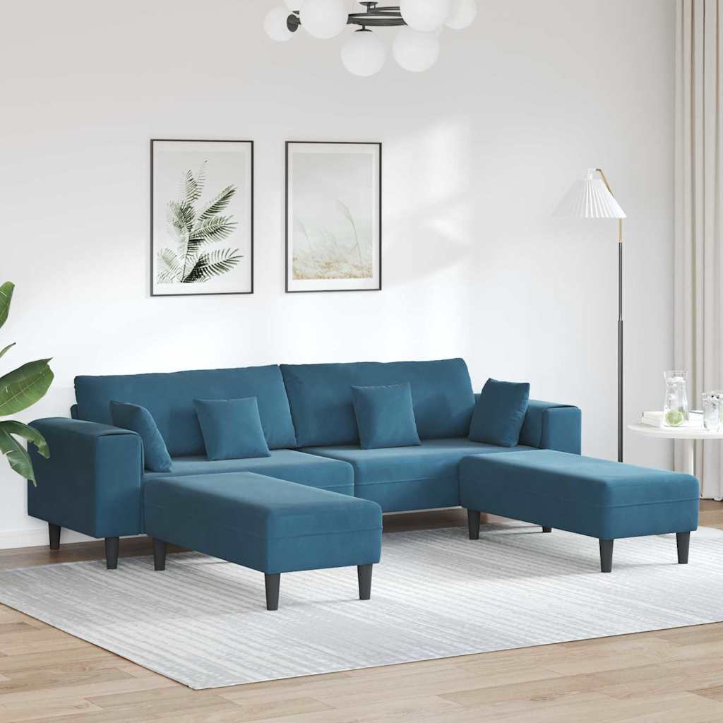 Divano in Velluto con cuscino 3 pcs Blu 208 cm Velluto - homemem39