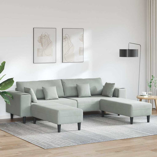 Divano in Velluto 3 pcs Grigio chiaro 208 cm Velluto