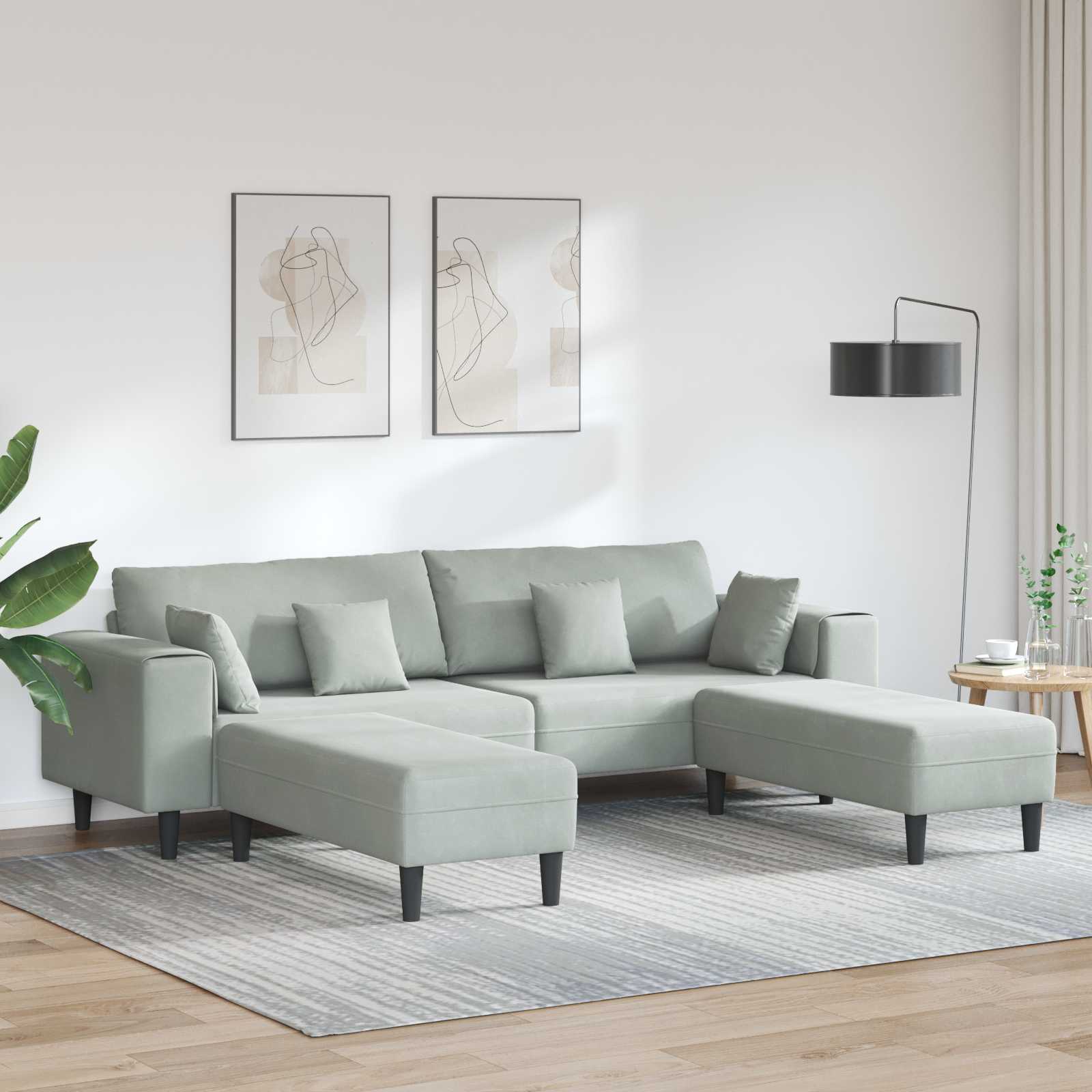 Divano 3 pcs Grigio chiaro 250 x 188 x 76 cm Velluto | homemem39