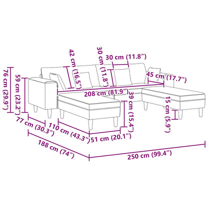 Divano in Velluto 3 pcs Grigio chiaro 208 cm Velluto
