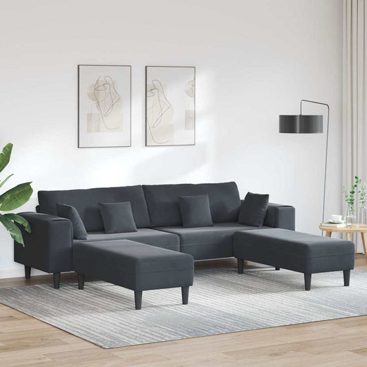 Divano in Velluto con cuscino 3 pcs Grigio scuro 208 cm Velluto