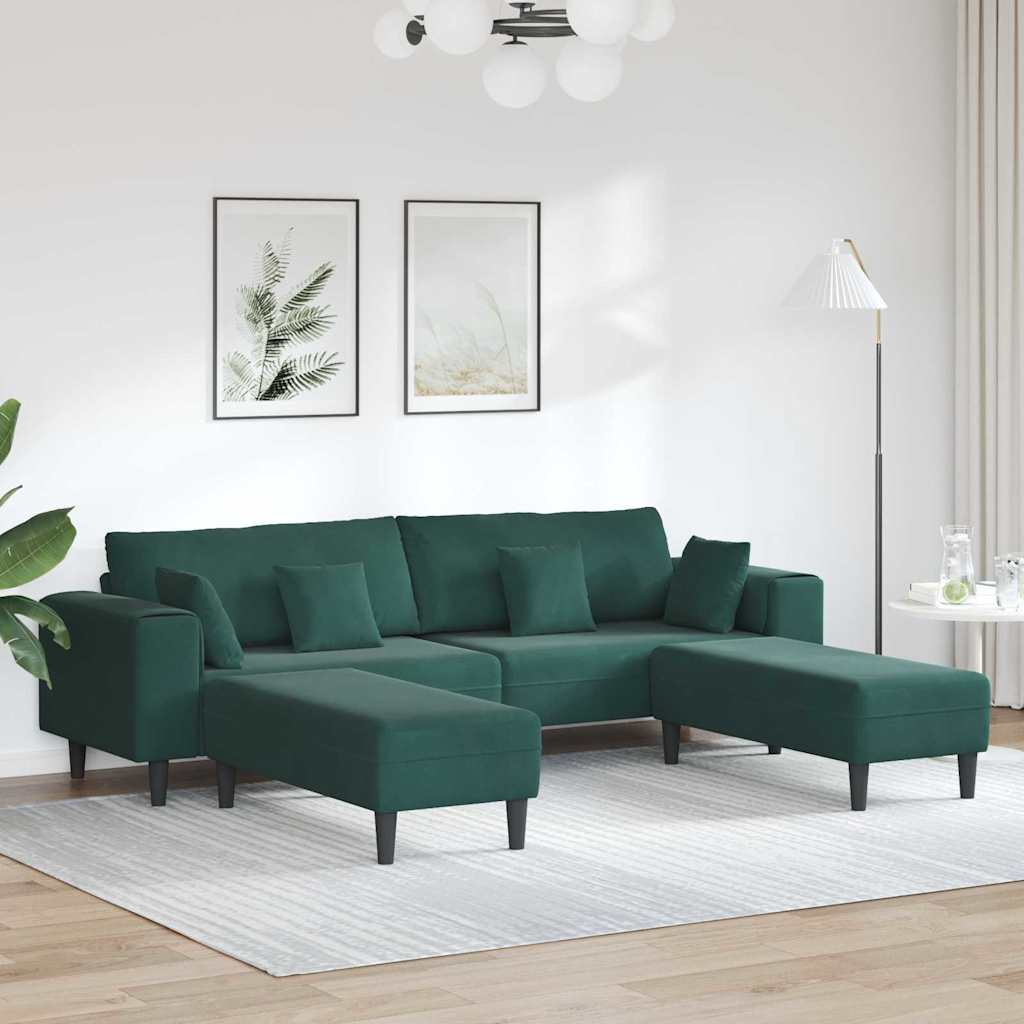 Divano in Velluto con cuscino 3 pcs Verde Scuro 208 cm Velluto