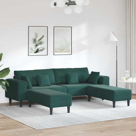Divano in Velluto con cuscino 3 pcs Verde Scuro 208 cm Velluto