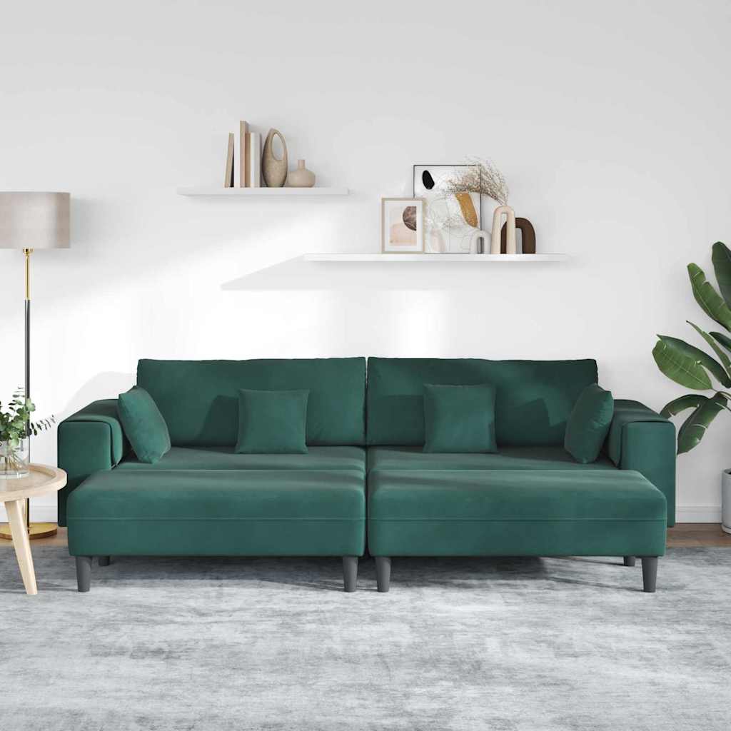 Divano in Velluto con cuscino 3 pcs Verde Scuro 208 cm Velluto