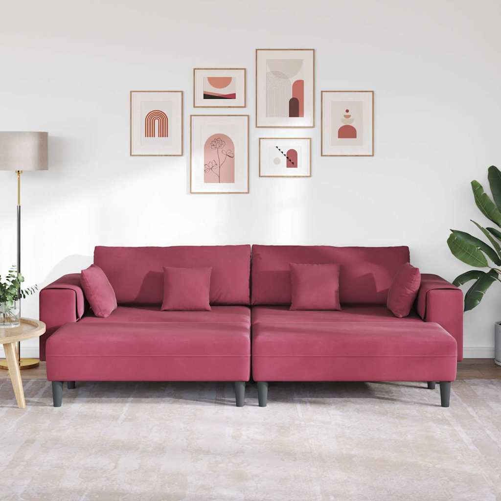 Divano in Velluto con cuscino 3 pcs Rosso Vino 208 cm Velluto - homemem39