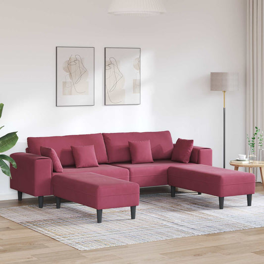 Divano 3 pcs Rosso Vino 250 x 188 x 76 cm Velluto | homemem39