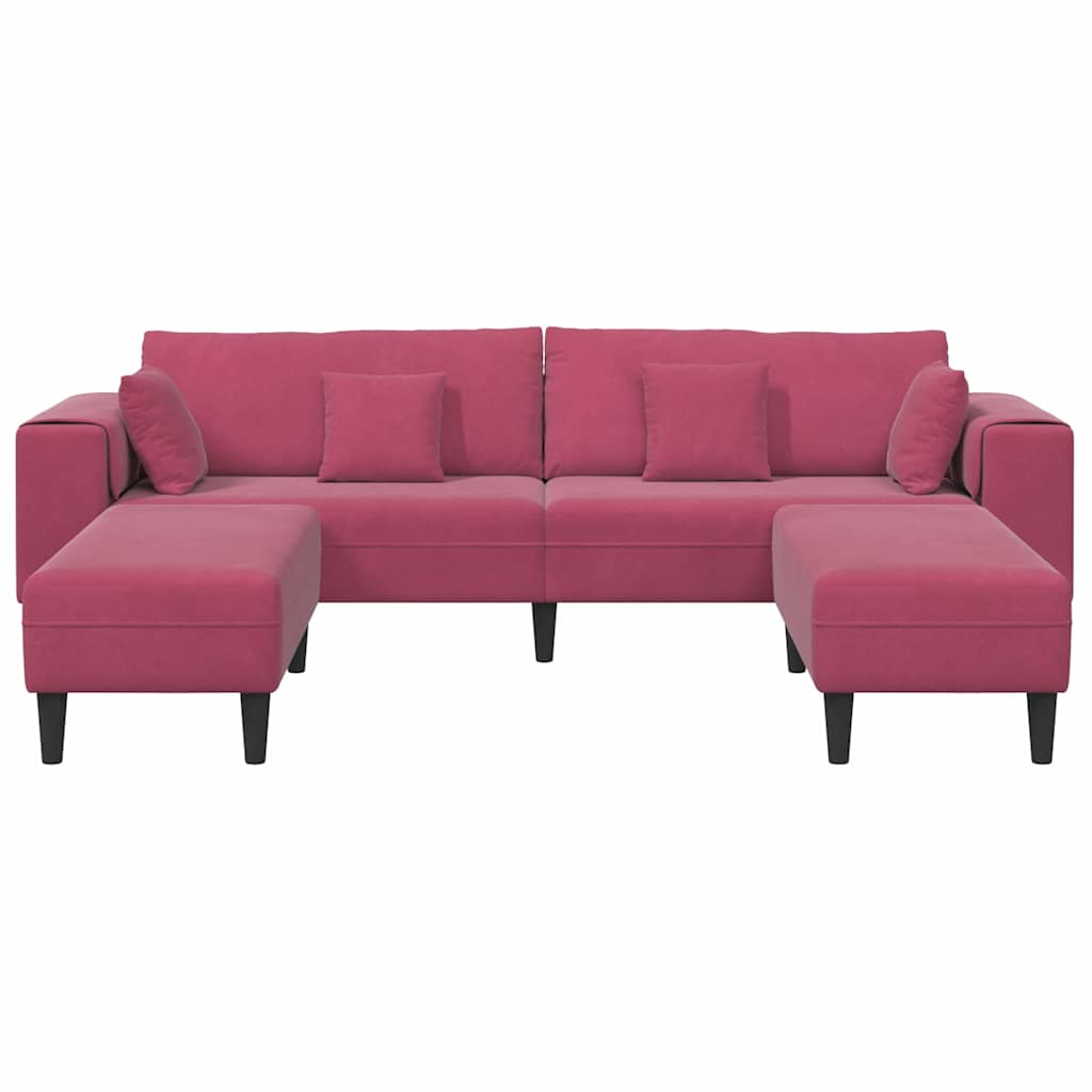 Divano in Velluto con cuscino 3 pcs Rosso Vino 208 cm Velluto - homemem39