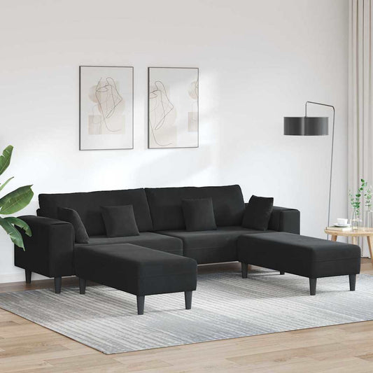 Divano in Velluto con cuscino 3 pcs Nero 208 cm Velluto